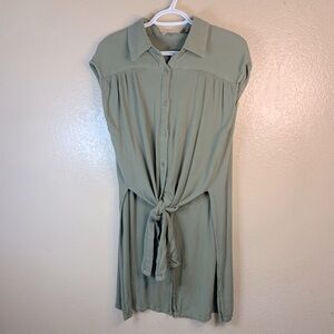 ALL : ROW Boho Lagenlook Moss Green Gauze Tie Front Top Size M